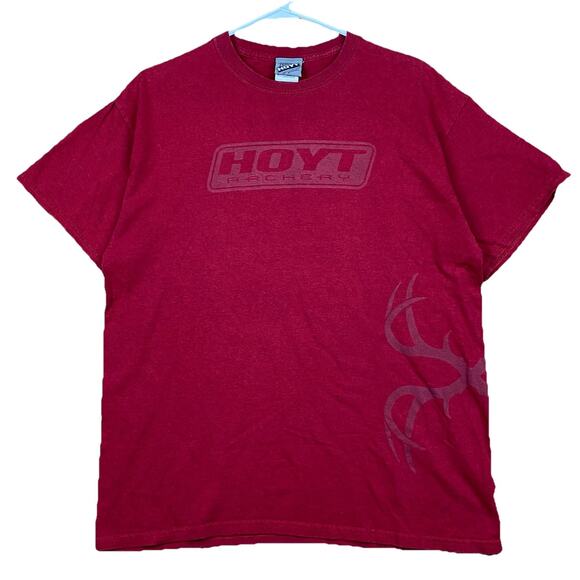 Hoyt Archery Team Shirt Men’s Large Red Deer Antler Graphic Logo Hunting Tee - Picture 1 of 7